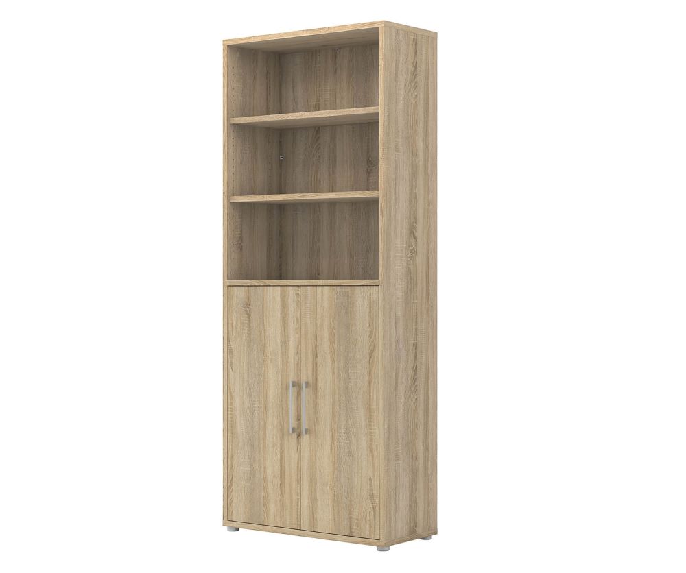 FTG Prima Oak 2 Door Bookcase with 5 Shelves