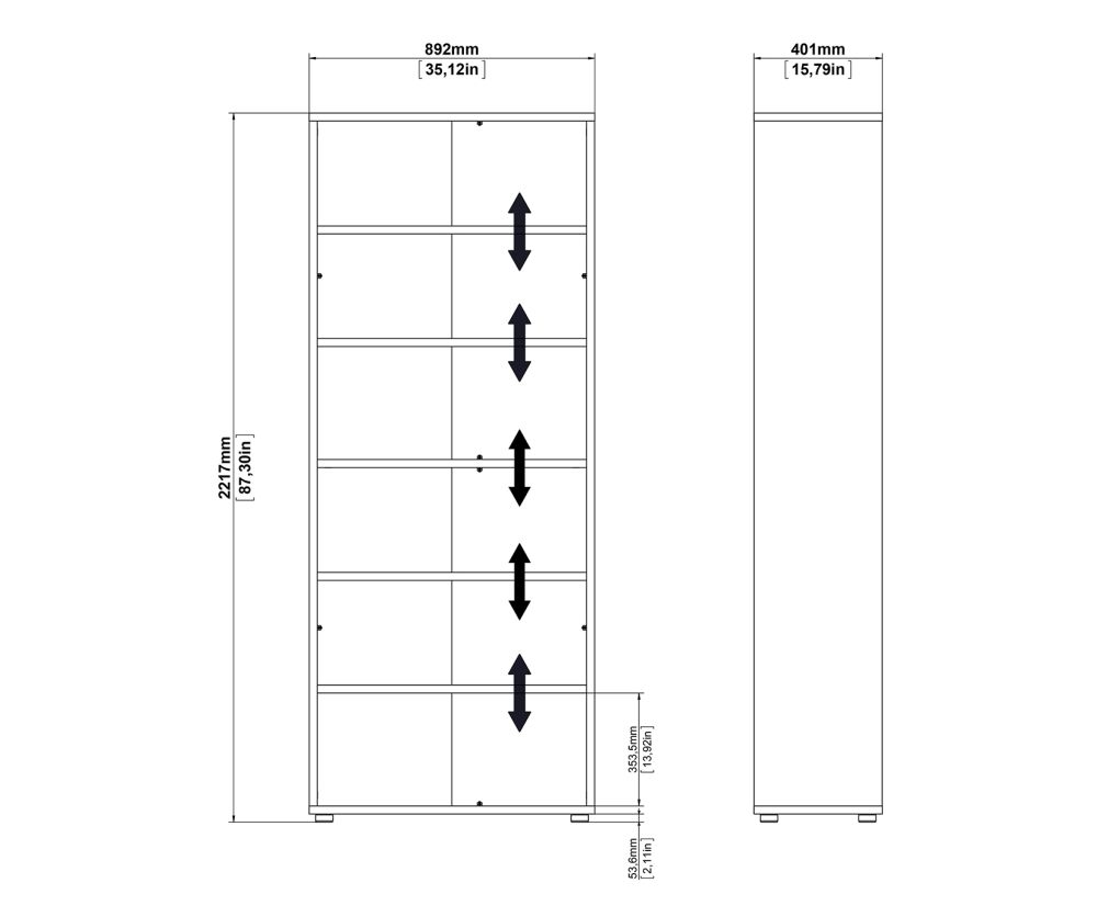 FTG Prima Oak 2 Door Bookcase with 5 Shelves