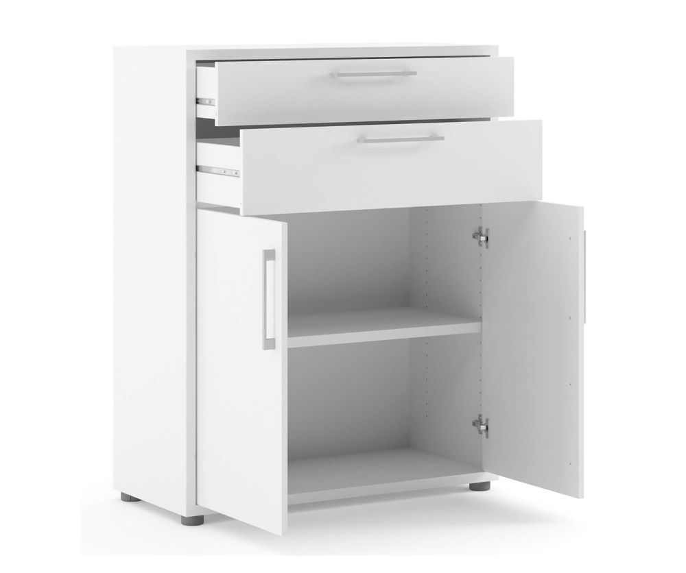 FTG Prima White 2 Drawer 2 Door Bookcase with 2 Shelves