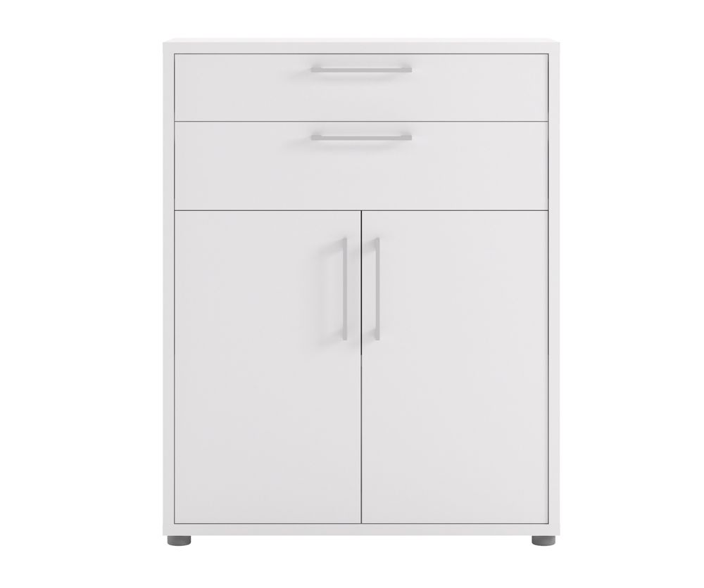 FTG Prima White 2 Drawer 2 Door Bookcase with 2 Shelves