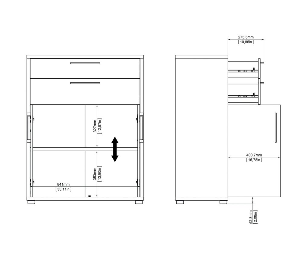 FTG Prima White 2 Drawer 2 Door Bookcase with 2 Shelves