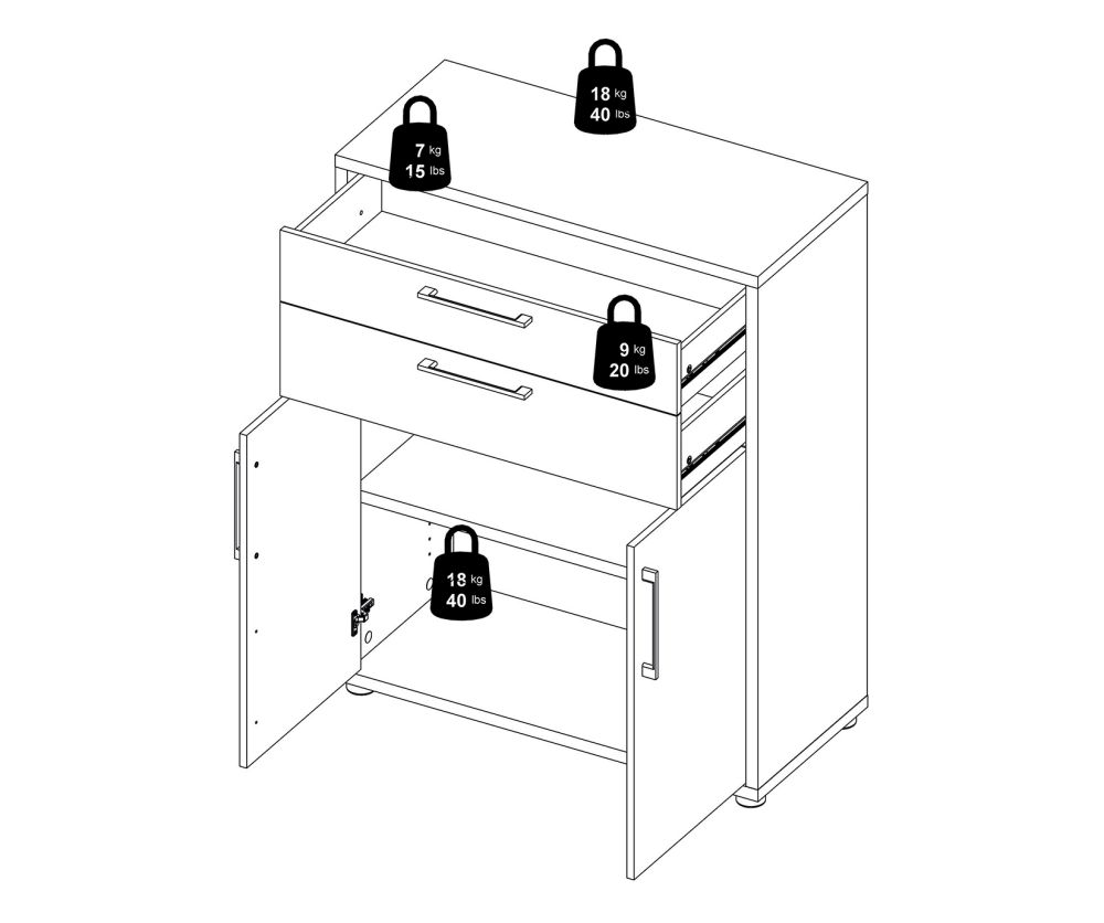FTG Prima White 2 Drawer 2 Door Bookcase with 2 Shelves