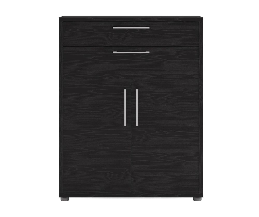 FTG Prima Black Woodgrain 2 Drawer 2 Door Bookcase with 2 Shelves