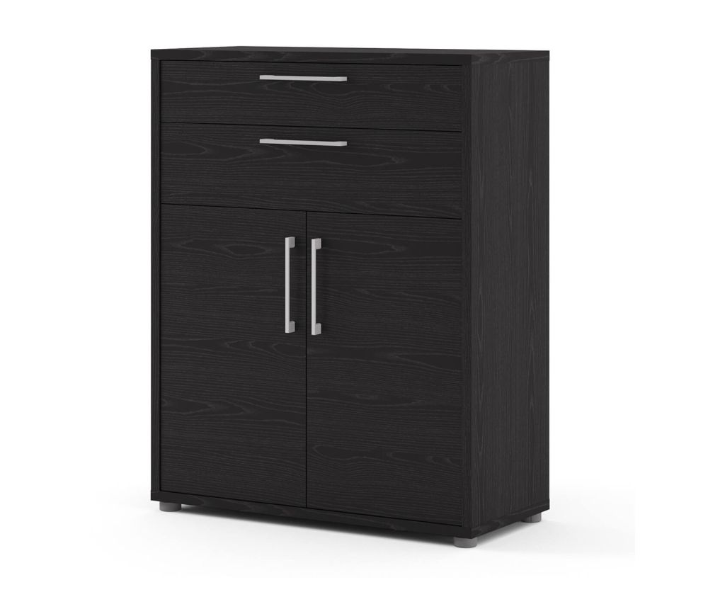 FTG Prima Black Woodgrain 2 Drawer 2 Door Bookcase with 2 Shelves