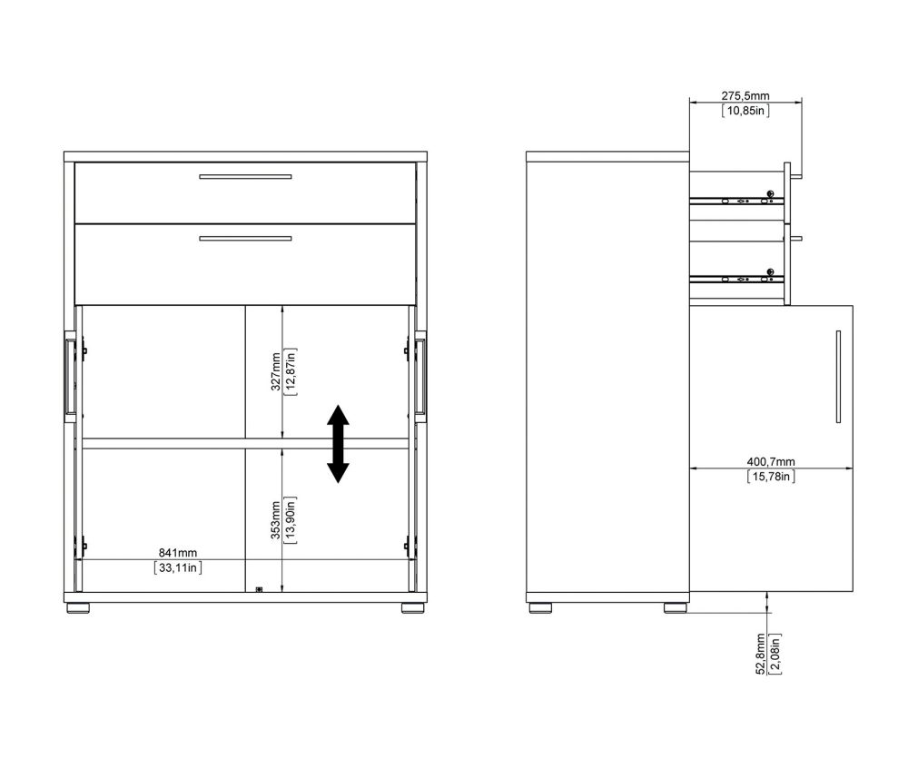 FTG Prima Black Woodgrain 2 Drawer 2 Door Bookcase with 2 Shelves