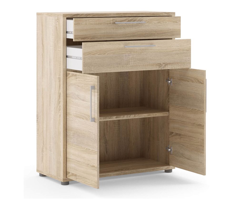 FTG Prima Oak 2 Drawer 2 Door Bookcase with 2 Shelves