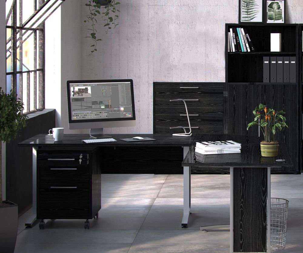 FTG Prima Black Woodgrain 2 Drawer Bookcase with 2 File Drawer and 2 Shelves