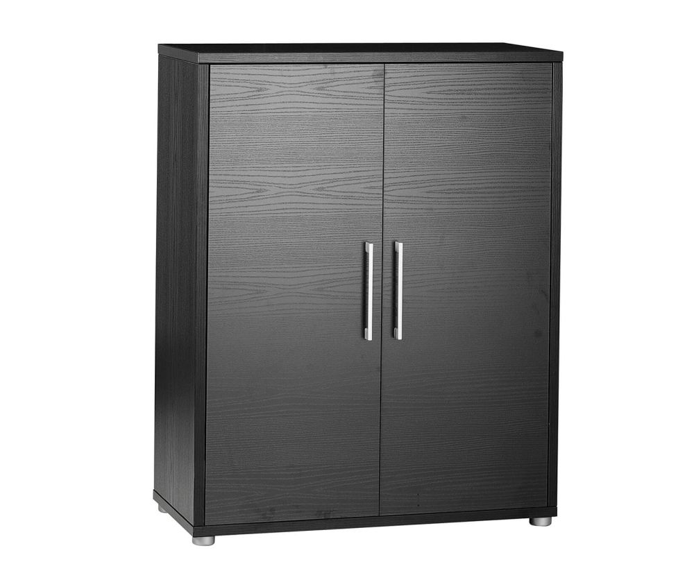 FTG Prima Black Woodgrain 2 Door Bookcase with 2 Shelves