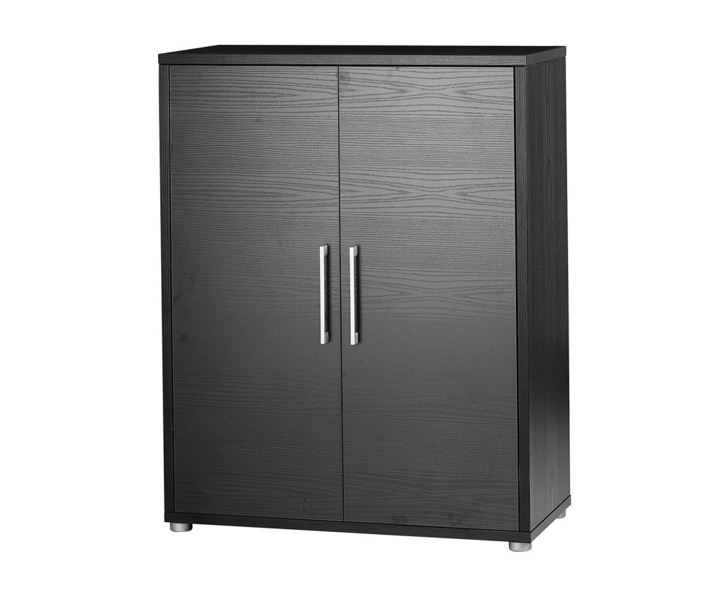 FTG Prima Black Woodgrain 2 Door Bookcase with 2 Shelves