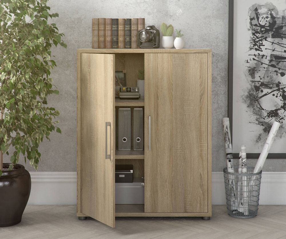 FTG Prima Oak 2 Door Bookcase with 2 Shelves