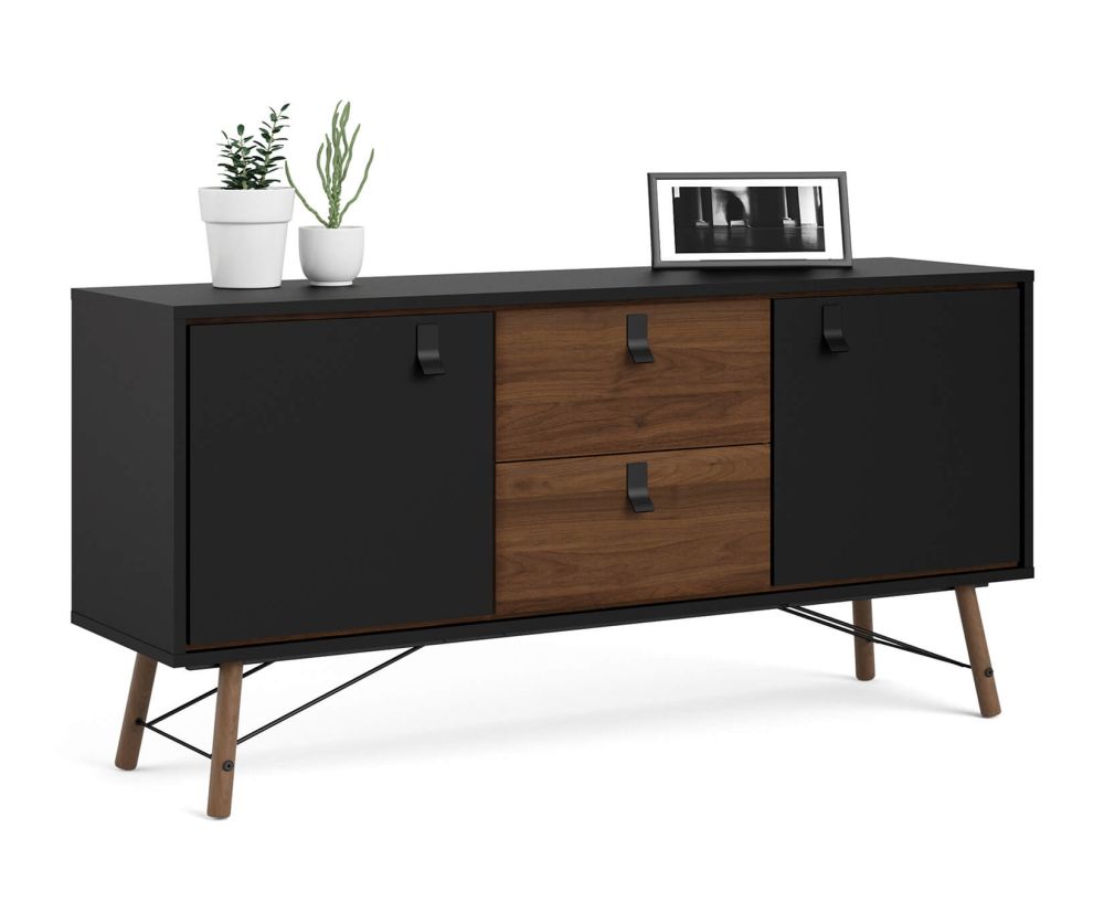 FTG Ry Matt Black and Walnut 2 Door 2 Drawer Sideboard