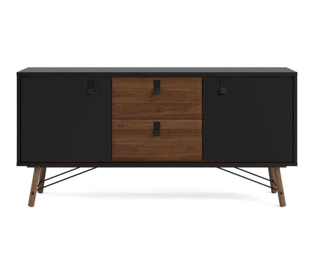 FTG Ry Matt Black and Walnut 2 Door 2 Drawer Sideboard