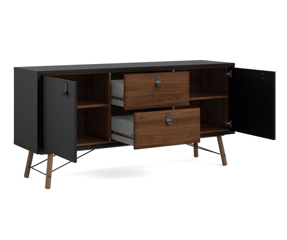 FTG Ry Matt Black and Walnut 2 Door 2 Drawer Sideboard