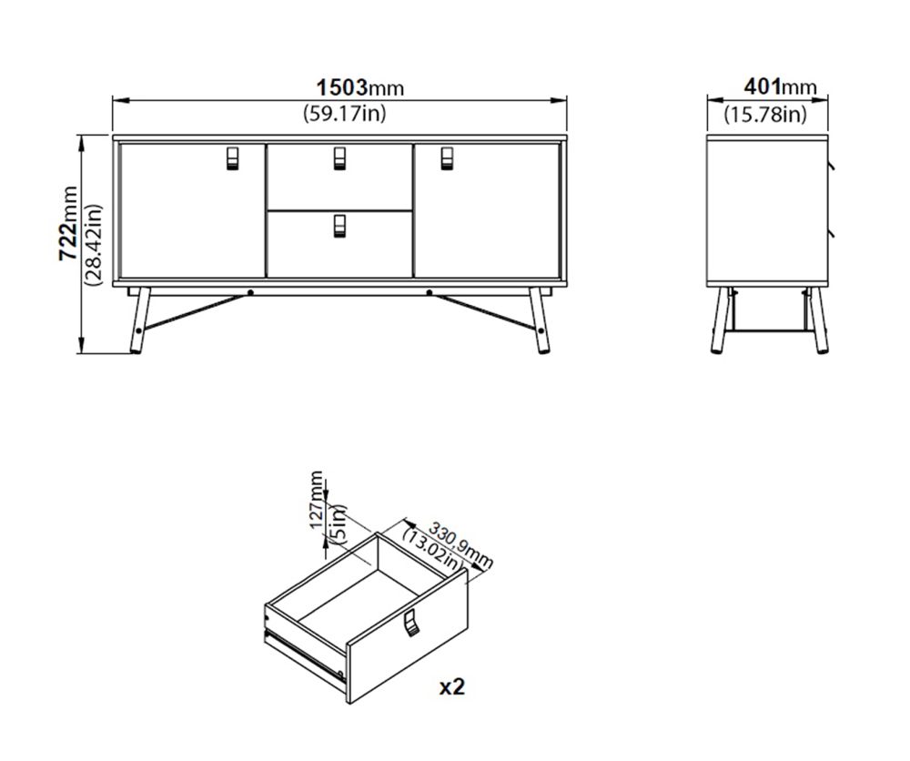 FTG Ry Matt White 2 Door 2 Drawer Sideboard