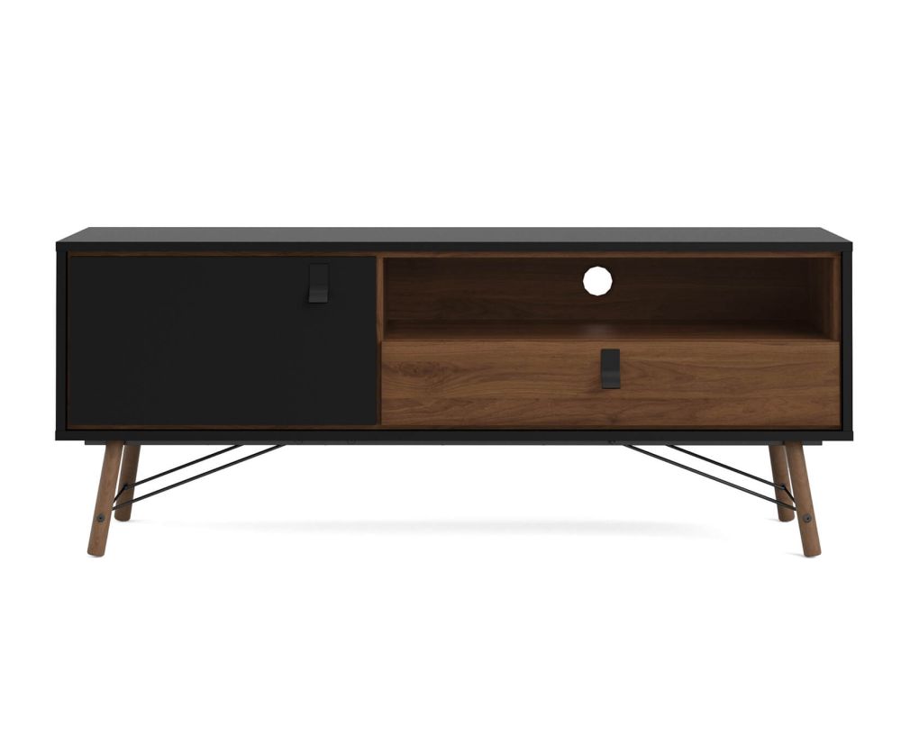 FTG Ry Matt Black and Walnut 1 Door 1 Drawer TV Unit