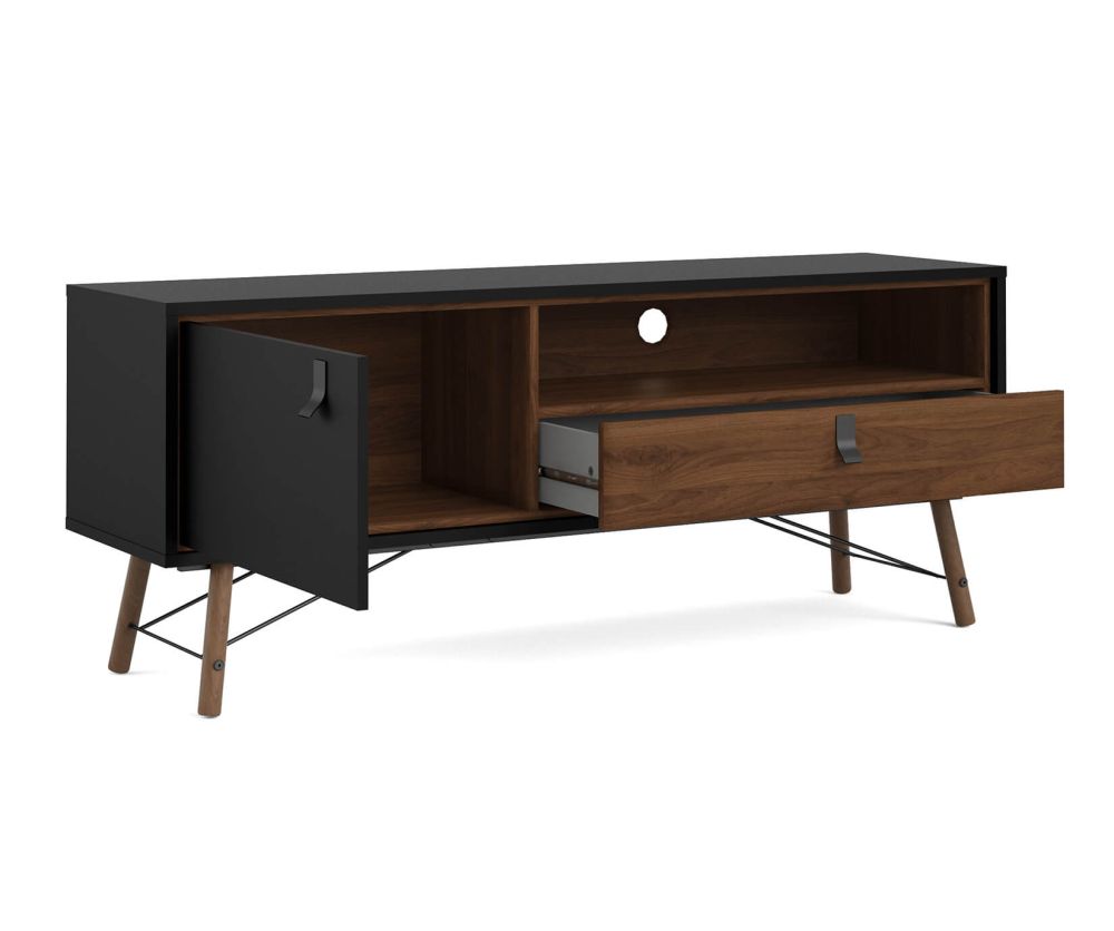 FTG Ry Matt Black and Walnut 1 Door 1 Drawer TV Unit