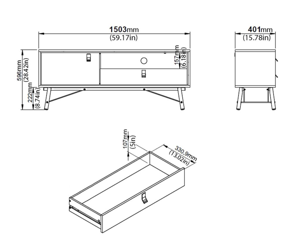 FTG Ry Matt Black and Walnut 1 Door 1 Drawer TV Unit