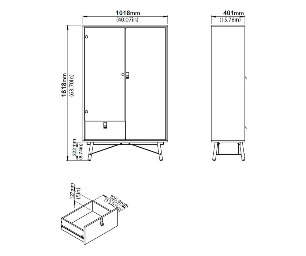 FTG Ry Matt Black and Walnut 1 Drawer 1 Door and 1 Glass Door China Cabinet