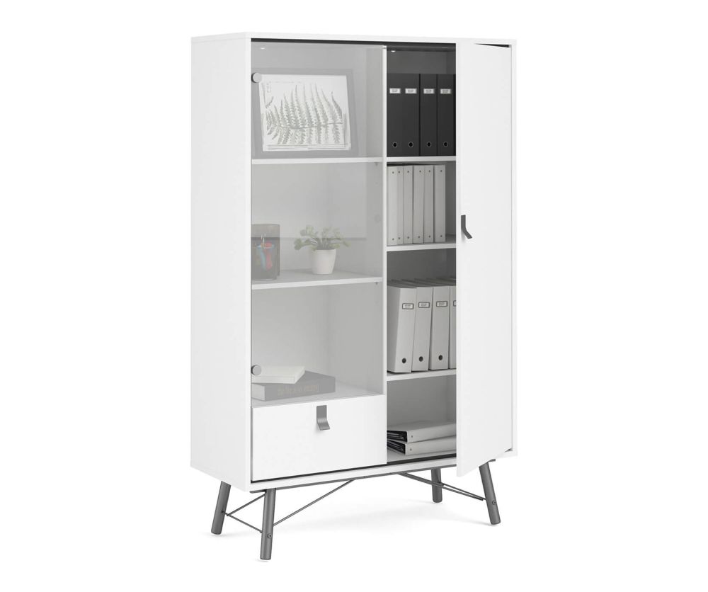 FTG Ry Matt White 1 Drawer 1 Door and 1 Glass Door China Cabinet