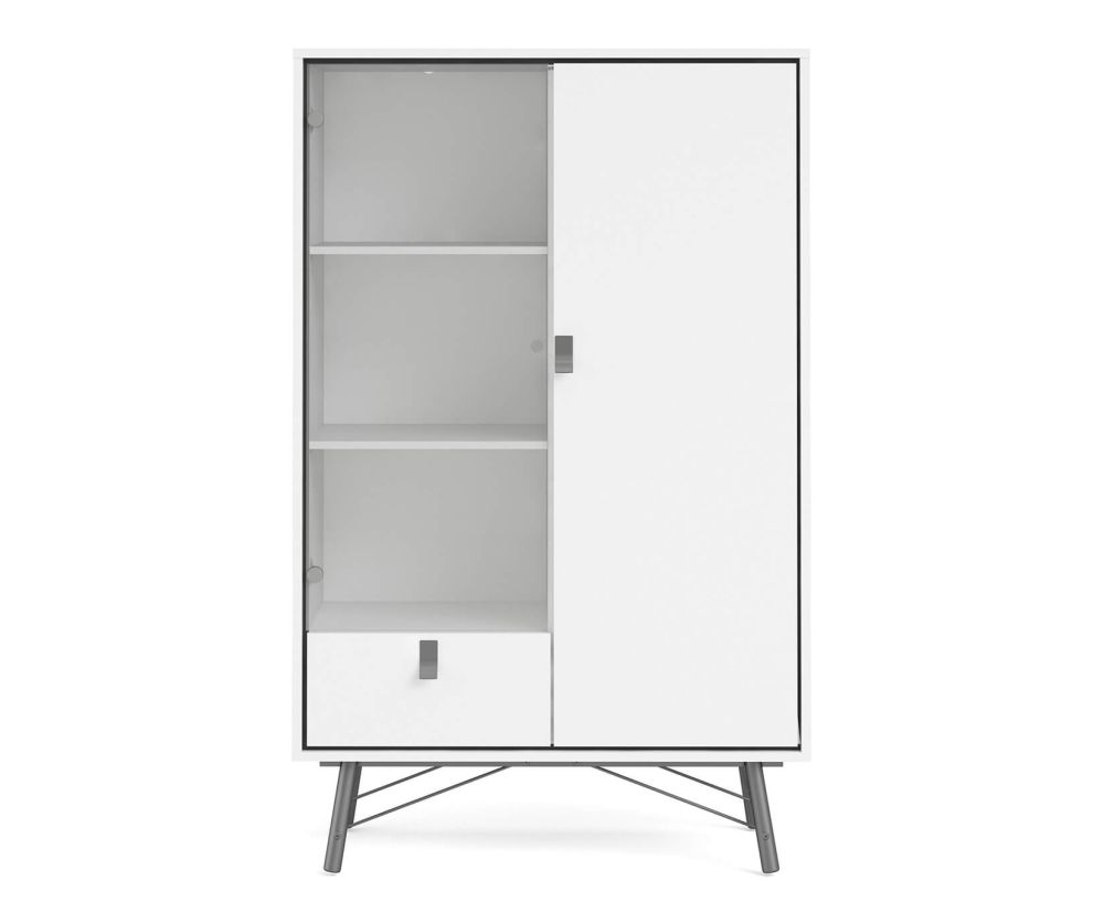 FTG Ry Matt White 1 Drawer 1 Door and 1 Glass Door China Cabinet