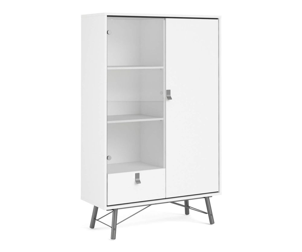 FTG Ry Matt White 1 Drawer 1 Door and 1 Glass Door China Cabinet