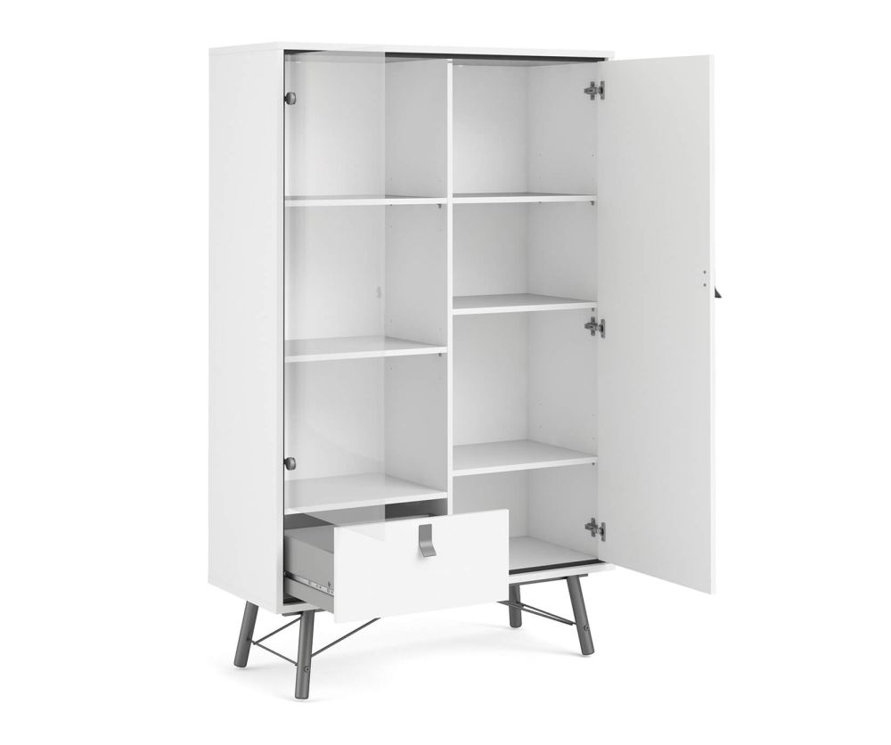 FTG Ry Matt White 1 Drawer 1 Door and 1 Glass Door China Cabinet