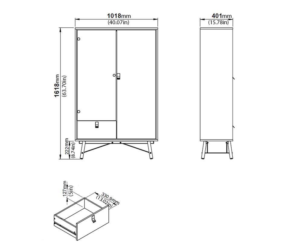 FTG Ry Matt White 1 Drawer 1 Door and 1 Glass Door China Cabinet