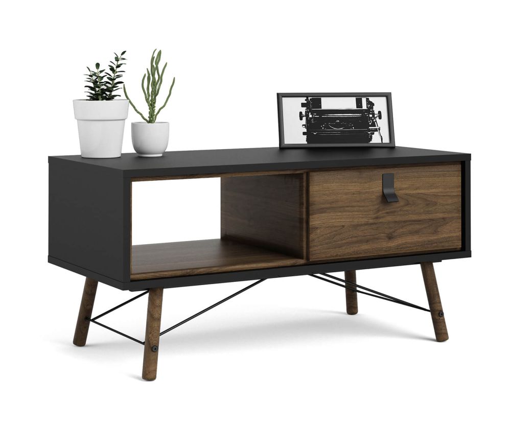 FTG Ry Matt Black and Walnut 1 Drawer Coffee Table