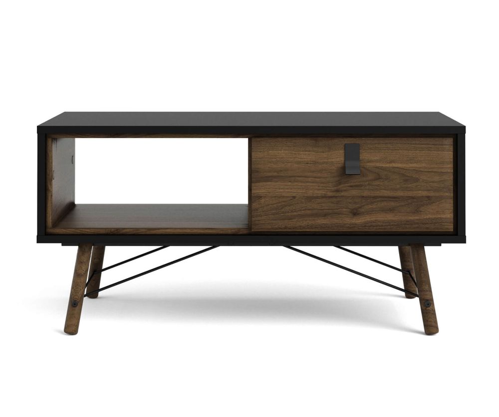 FTG Ry Matt Black and Walnut 1 Drawer Coffee Table