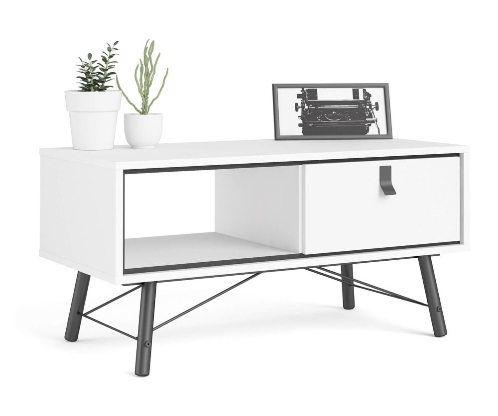 FTG Ry Matt White 1 Drawer Coffee Table