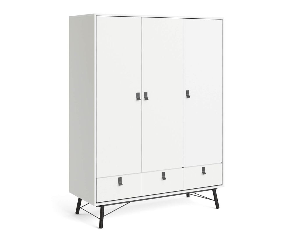 FTG Ry Matt White 3 door 3 Drawer Wardrobe