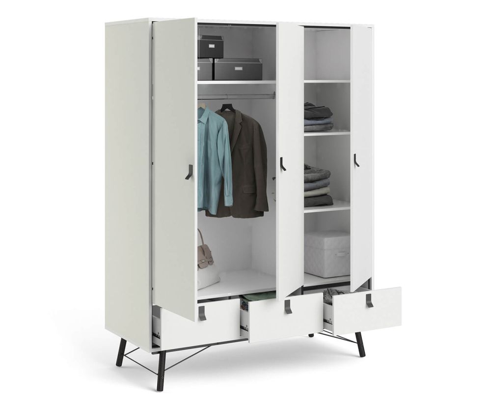 FTG Ry Matt White 3 door 3 Drawer Wardrobe