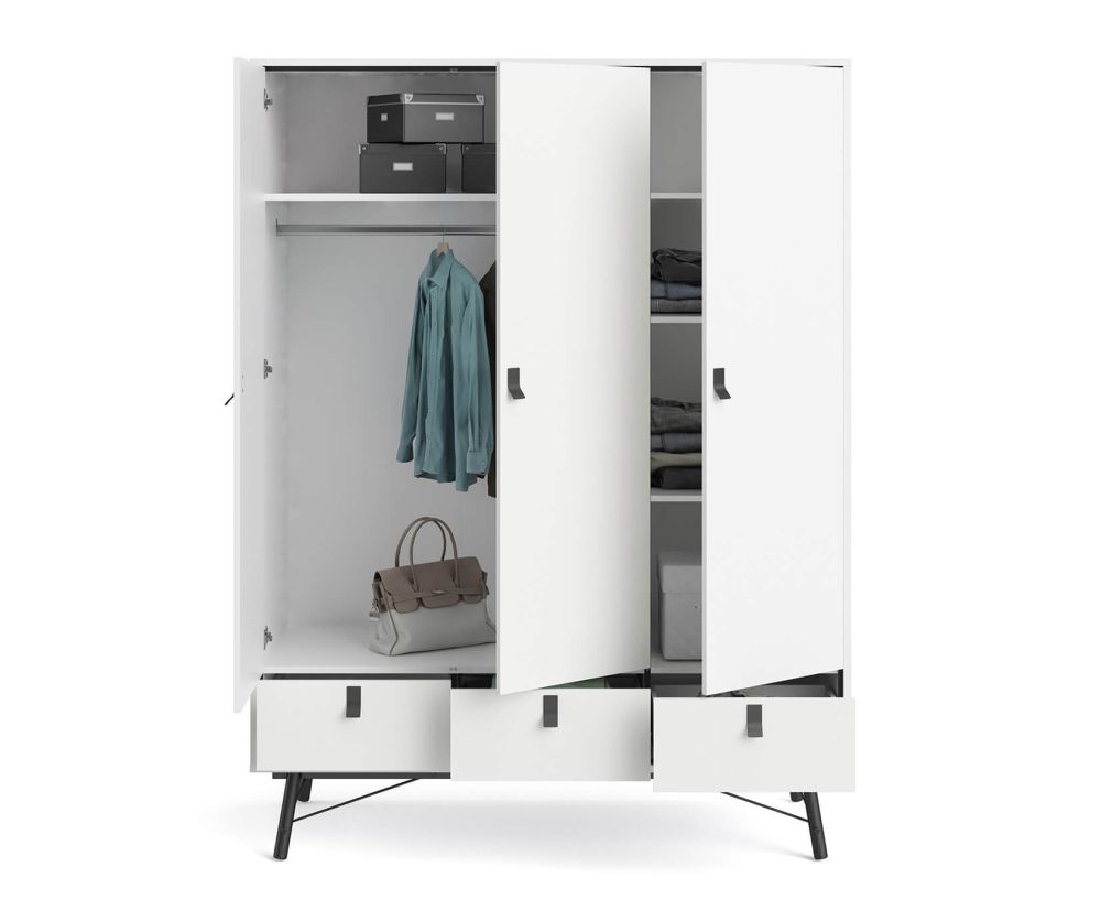 FTG Ry Matt White 3 door 3 Drawer Wardrobe