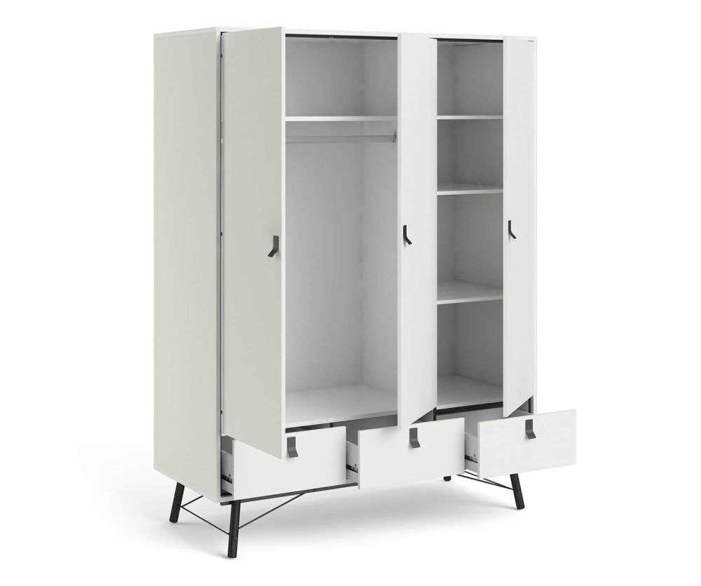 FTG Ry Matt White 3 door 3 Drawer Wardrobe