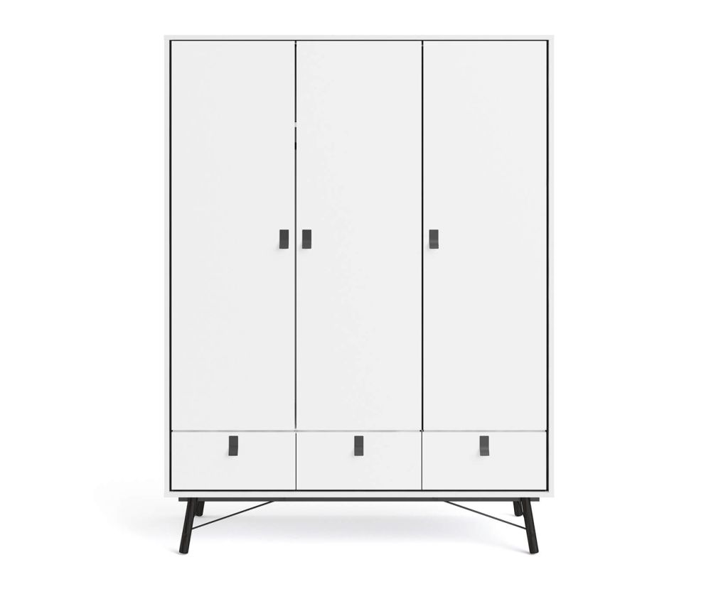 FTG Ry Matt White 3 door 3 Drawer Wardrobe