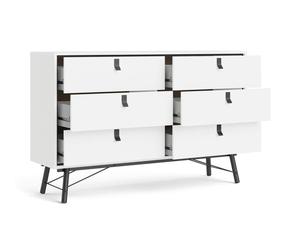 FTG Ry Matt White 6 Drawer Wide Double Chest