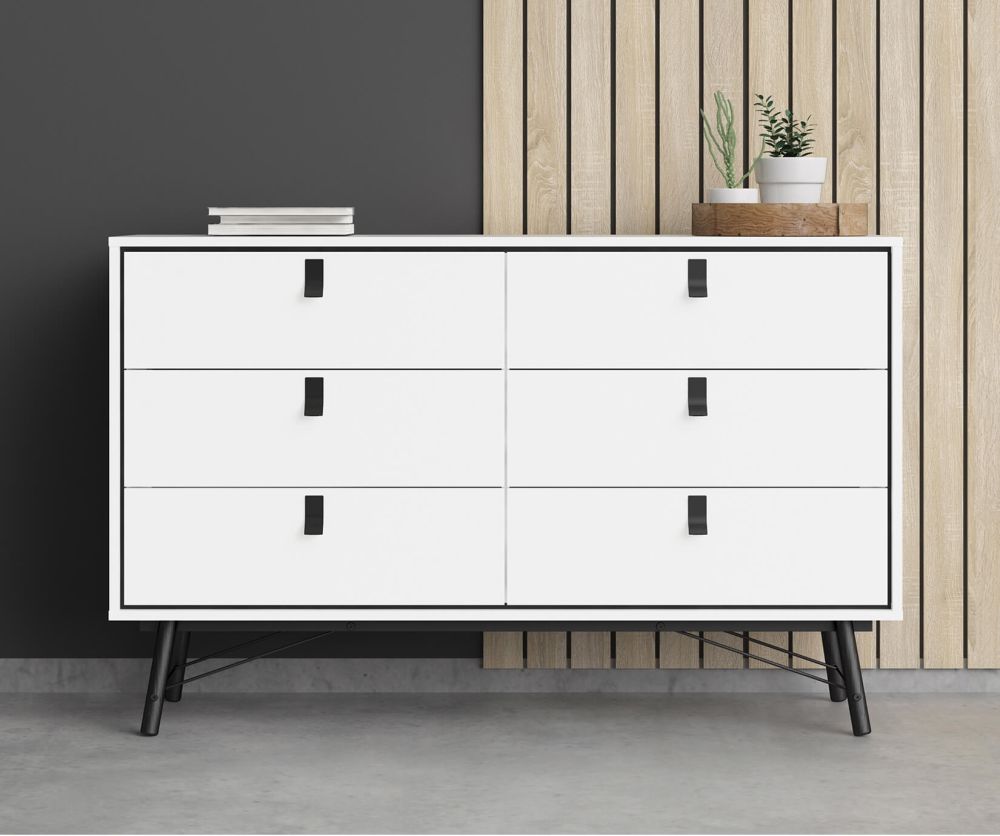 FTG Ry Matt White 6 Drawer Wide Double Chest