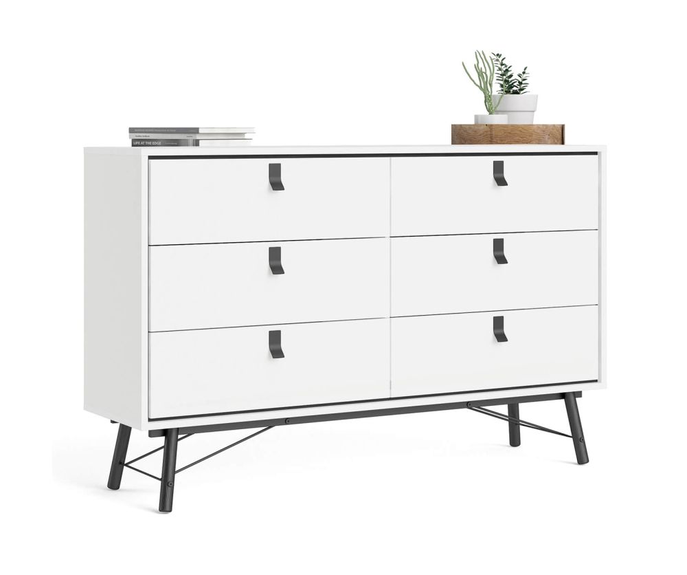 FTG Ry Matt White 6 Drawer Wide Double Chest