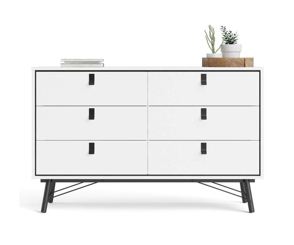 FTG Ry Matt White 6 Drawer Wide Double Chest