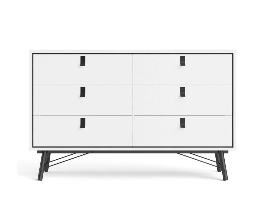 FTG Ry Matt White 6 Drawer Wide Double Chest