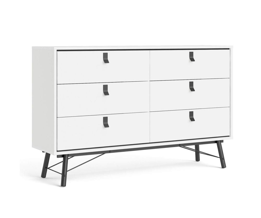 FTG Ry Matt White 6 Drawer Wide Double Chest
