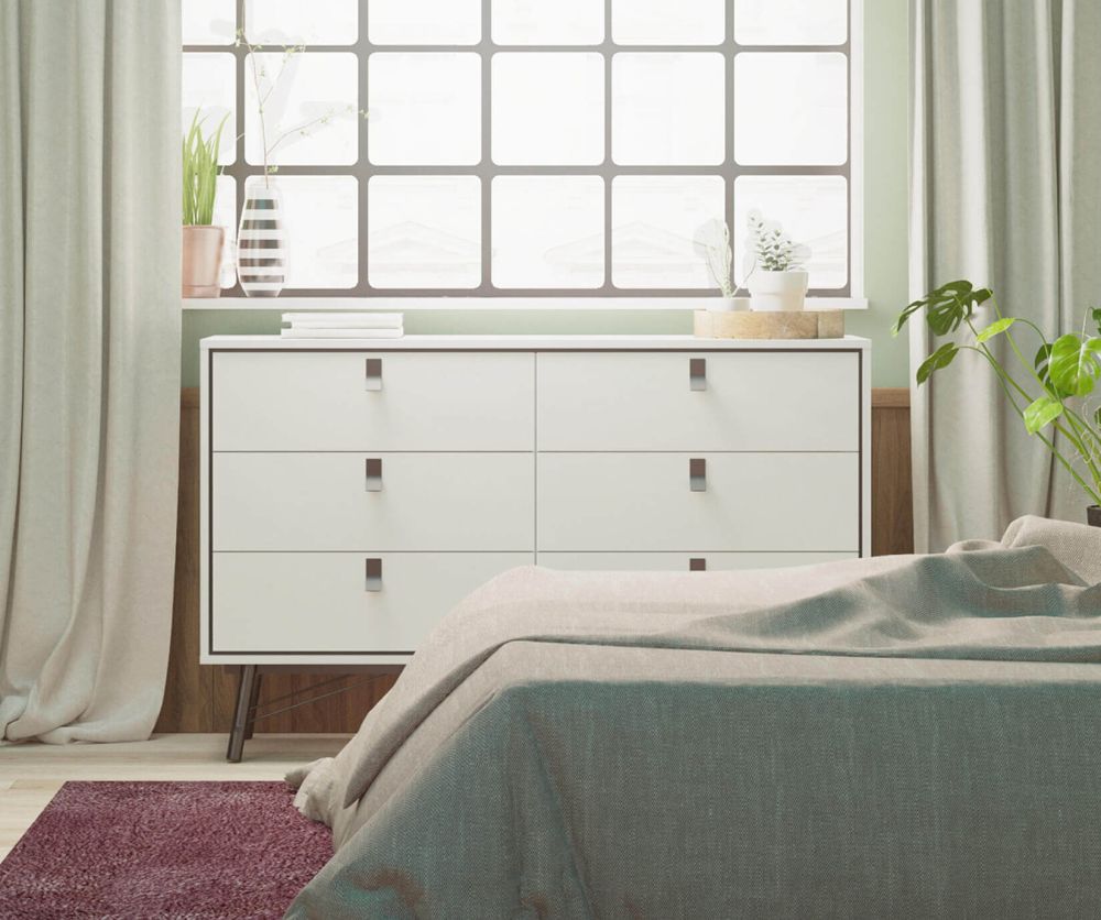 FTG Ry Matt White 6 Drawer Wide Double Chest