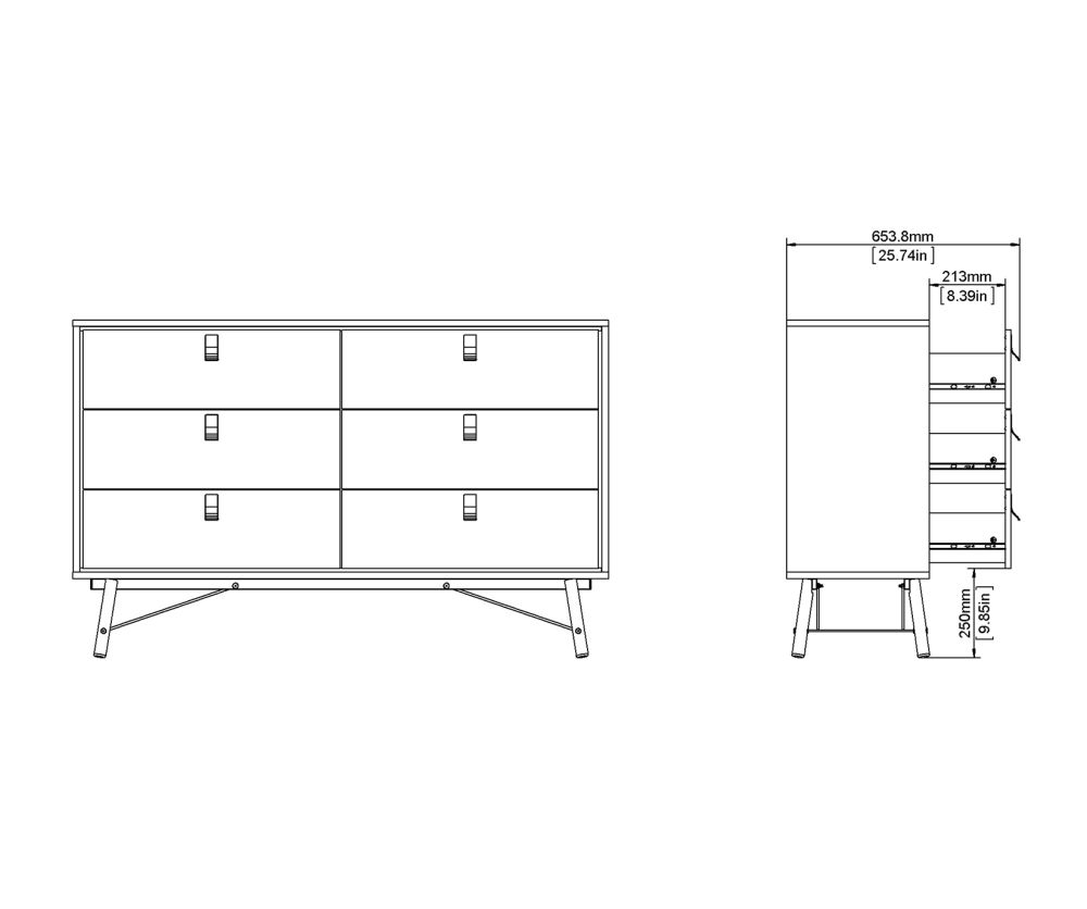 FTG Ry Matt White 6 Drawer Wide Double Chest