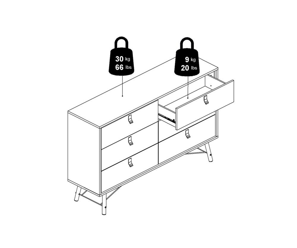 FTG Ry Matt White 6 Drawer Wide Double Chest