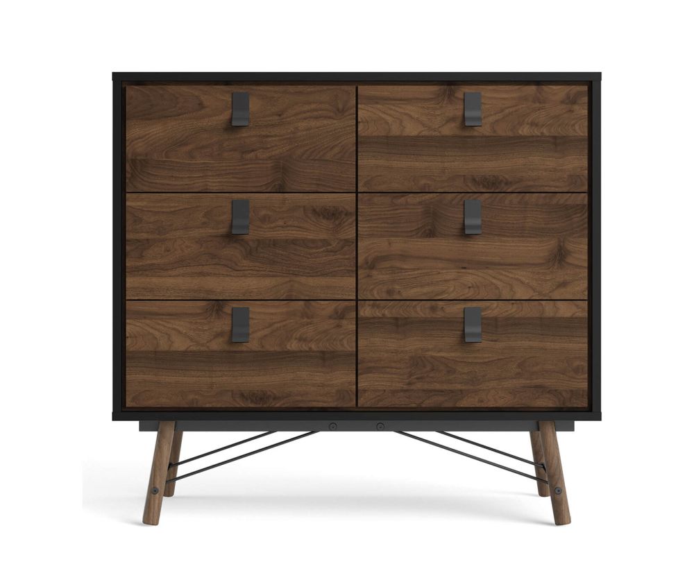 FTG Ry Matt Black and Walnut 6 Drawer Double Chest