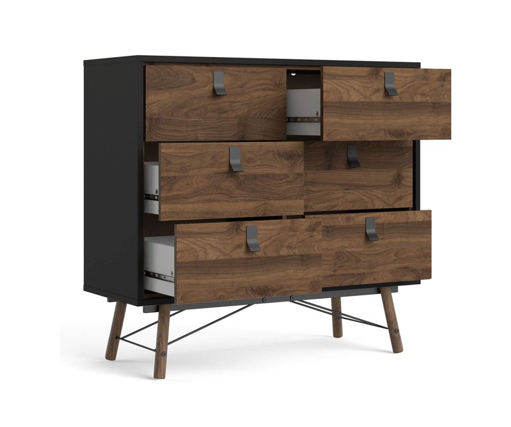 FTG Ry Matt Black and Walnut 6 Drawer Double Chest