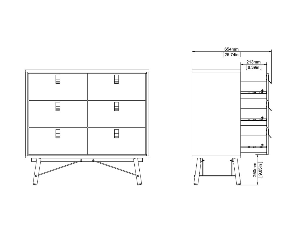 FTG Ry Matt Black and Walnut 6 Drawer Double Chest