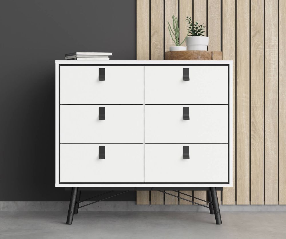 FTG Ry Matt White 6 Drawer Double Chest