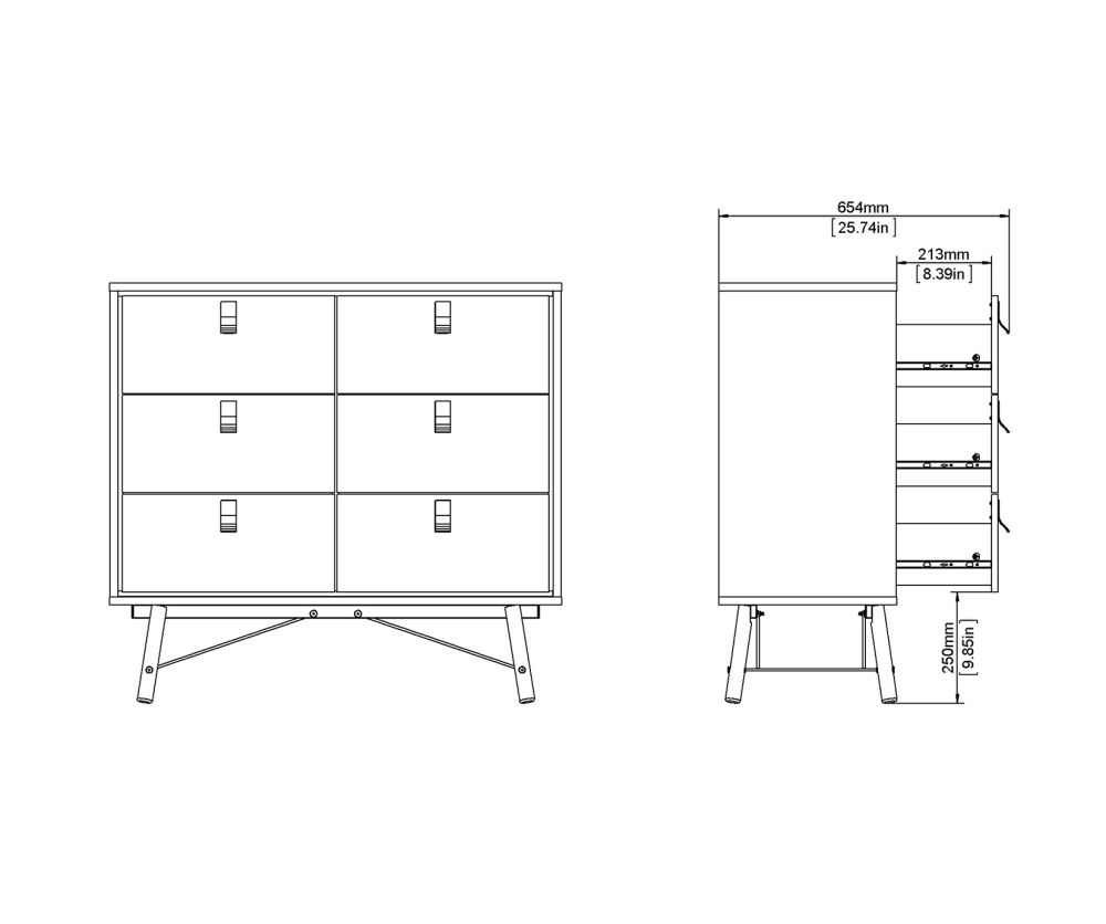 FTG Ry Matt White 6 Drawer Double Chest