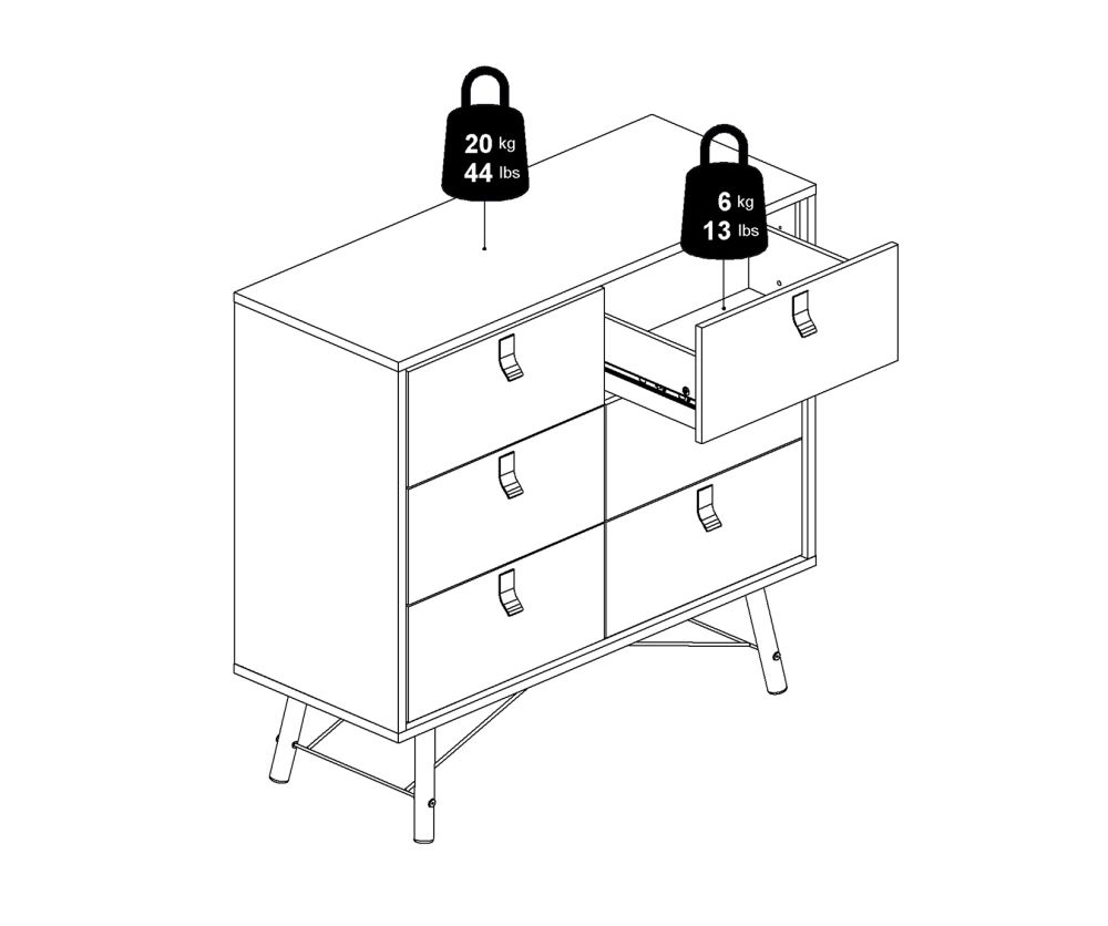 FTG Ry Matt White 6 Drawer Double Chest